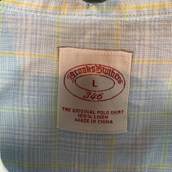 Brooks Brothers Men's Short Sleeve Button Up Blue Plaid Linen Shirt Size L 8896 - Picture 2 of 7